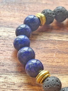Lapis, Black Lava, and Gold Bracelet