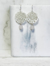 Load image into Gallery viewer, White Flower with Rose Quartz Earrings
