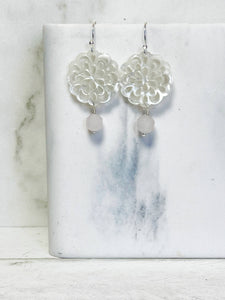 White Flower with Rose Quartz Earrings