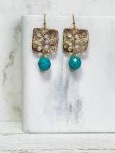 Load image into Gallery viewer, Square Golden Earrings with Blue Howlite
