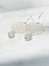 Load image into Gallery viewer, White Flower with Rose Quartz Earrings
