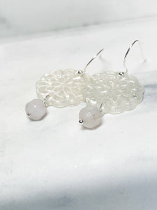 White Flower with Rose Quartz Earrings