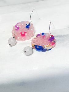 Pink Flower with Rose Quartz Earrings