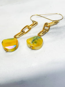 Bright Yellow & Gold Chain Drop Earrings