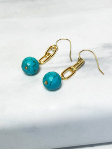 Blue Howlite & Gold Chain Drop Earrings