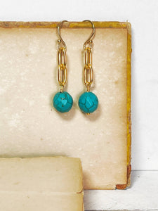 Blue Howlite & Gold Chain Drop Earrings