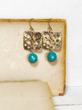 Load image into Gallery viewer, Square Golden Earrings with Blue Howlite
