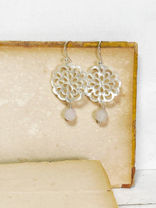 White Flower with Rose Quartz Earrings