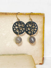 Load image into Gallery viewer, Black Circle Earrings with Cloudy Quartz
