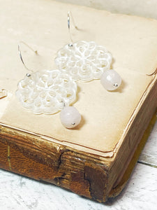 White Flower with Rose Quartz Earrings