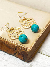 Load image into Gallery viewer, Square Golden Earrings with Blue Howlite
