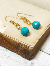 Load image into Gallery viewer, Blue Howlite &amp; Gold Chain Drop Earrings
