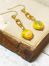 Load image into Gallery viewer, Bright Yellow &amp; Gold Chain Drop Earrings
