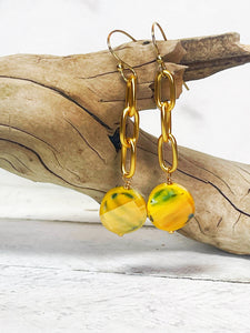 Bright Yellow & Gold Chain Drop Earrings
