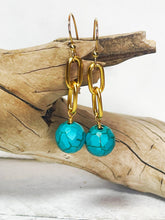 Load image into Gallery viewer, Blue Howlite &amp; Gold Chain Drop Earrings
