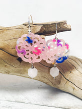 Load image into Gallery viewer, Pink Flower with Rose Quartz Earrings
