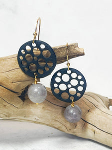 Black Circle Earrings with Cloudy Quartz