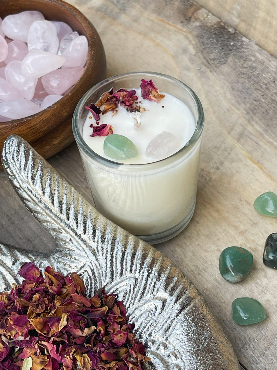 Rose Quartz & Rose Votive Candle
