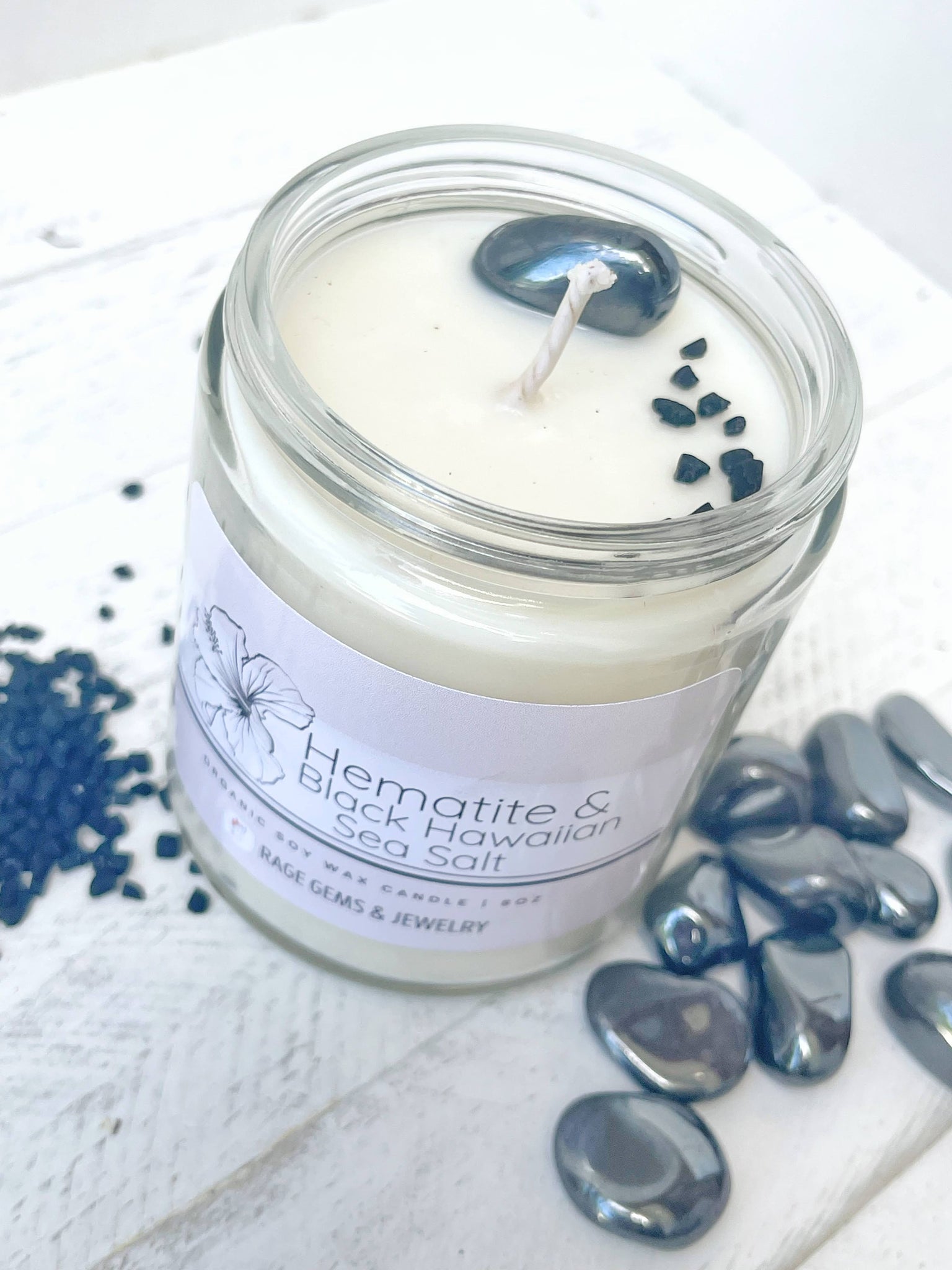 June Birthstone Organic Soy Wax Candle with Natural Freshwater