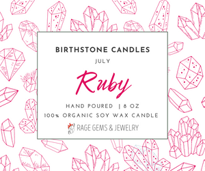 July Birthstone Organic Soy Wax Candle with Natural Ruby