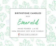 Load image into Gallery viewer, May Birthstone Organic Soy Wax Candle with Natural Emerald
