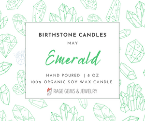 May Birthstone Organic Soy Wax Candle with Natural Emerald