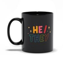 Load image into Gallery viewer, He/They Black Mugs
